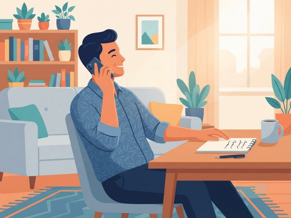 Indian man on a call with FREED counsellor discussing debt resolution options