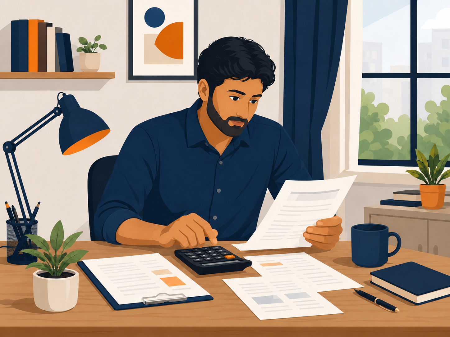 Indian borrower reviewing loan papers at home, NBFC personal loan for low CIBIL score