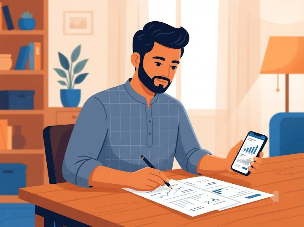 Indian borrower reviewing HDFC loan restructuring revised EMI schedule at home