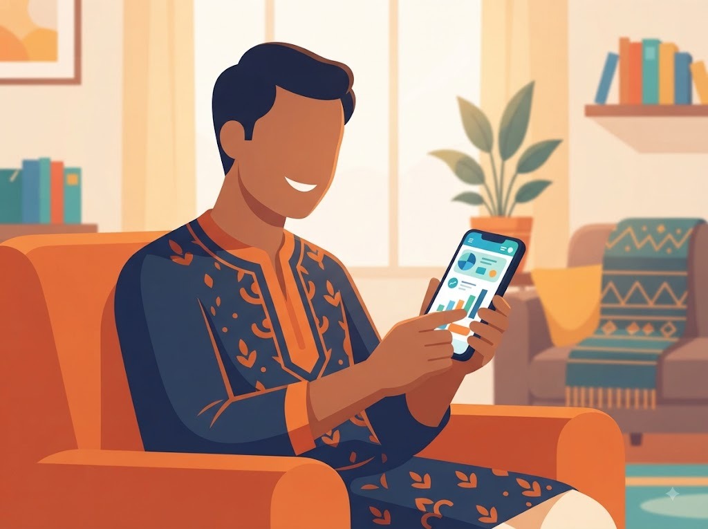 Indian person checking credit score improvement steps on mobile app