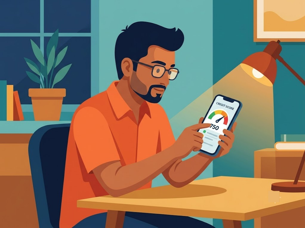Person checking their Experian credit score on a mobile app in India