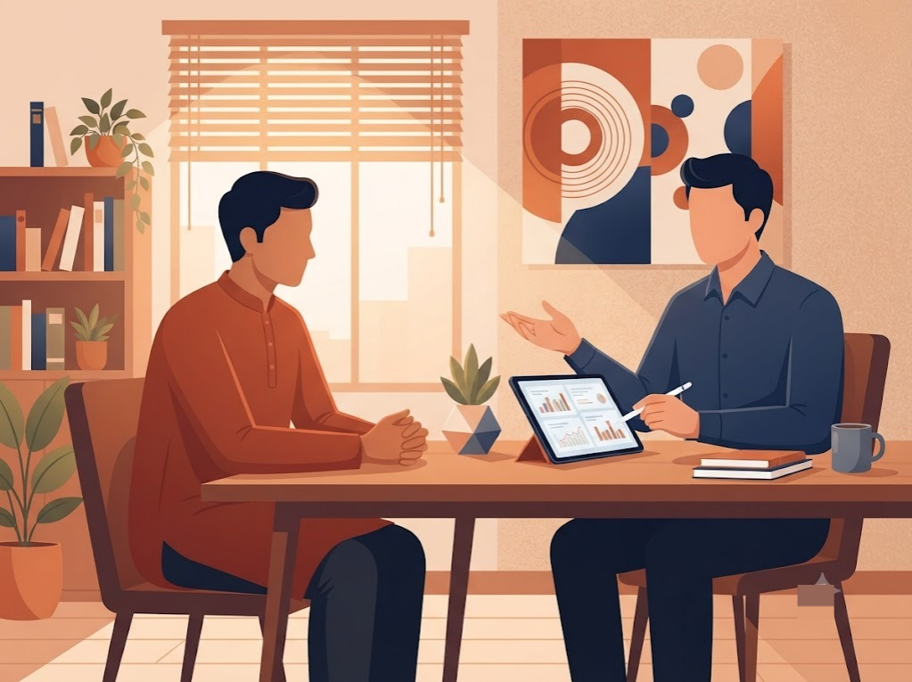 Indian person discussing debt relief options with FREED counsellor