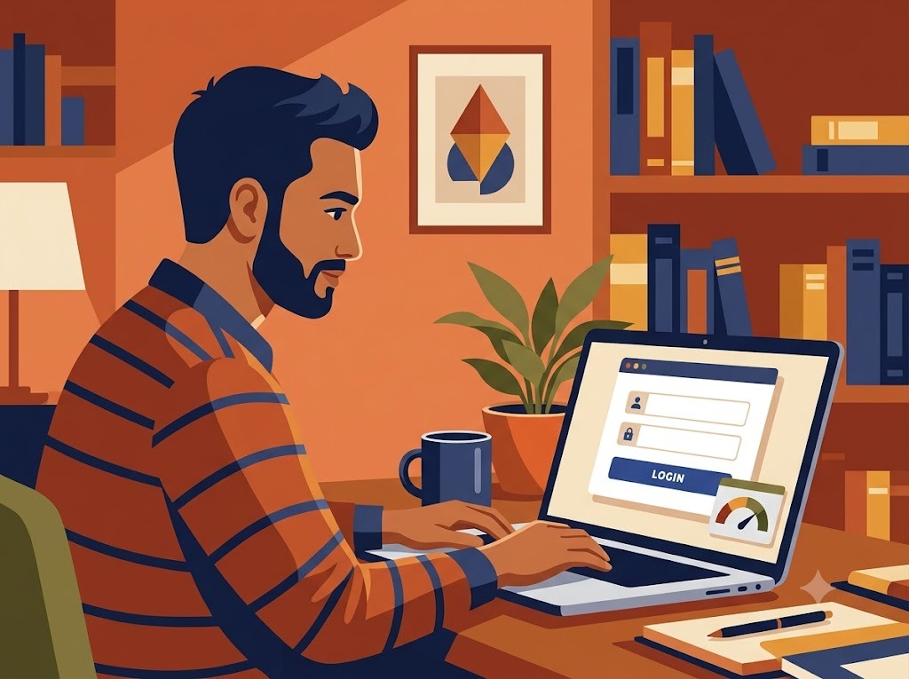 Person logging into TransUnion CIBIL account on a laptop