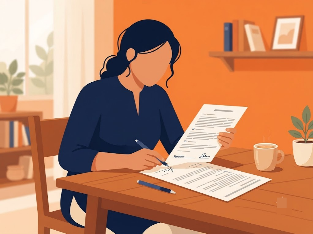 Indian person reading a credit repair agency contract carefully before signing