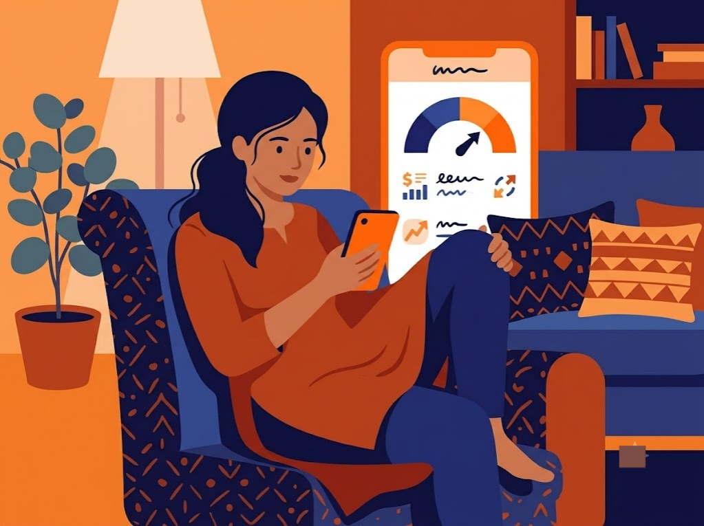 Indian person reviewing personalised credit score report on phone