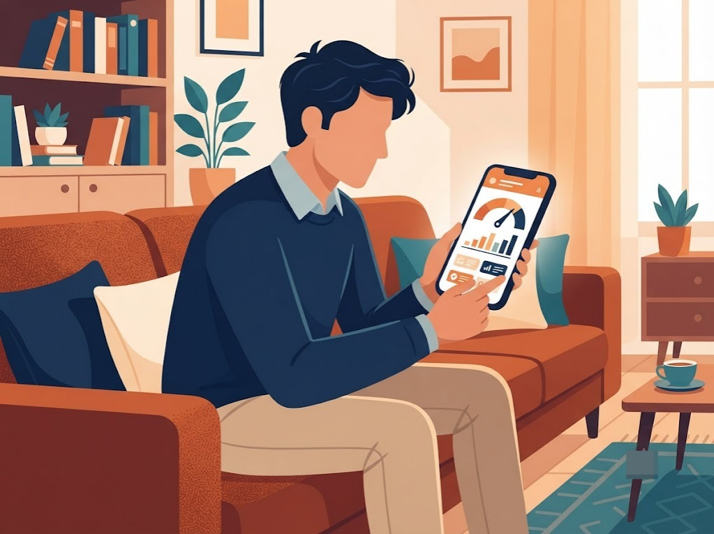 Indian professional checking average CIBIL score range on smartphone
