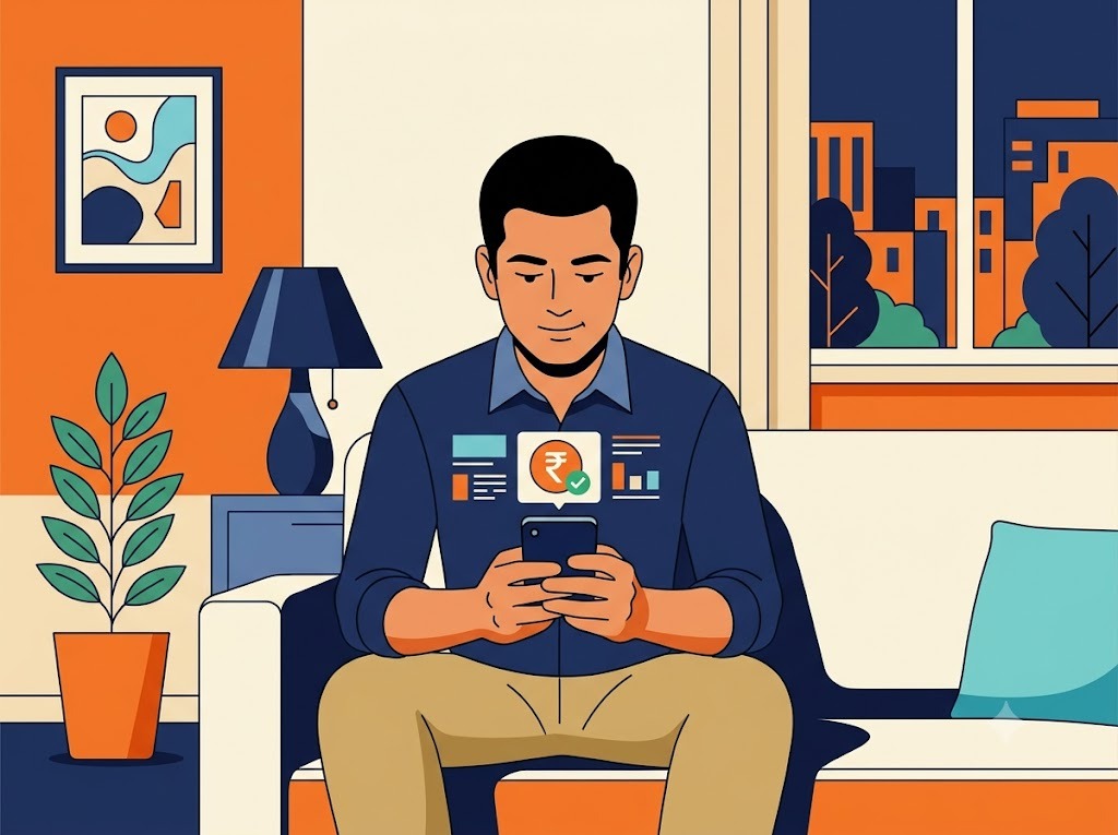 Salaried Indian professional checking small loan options on phone