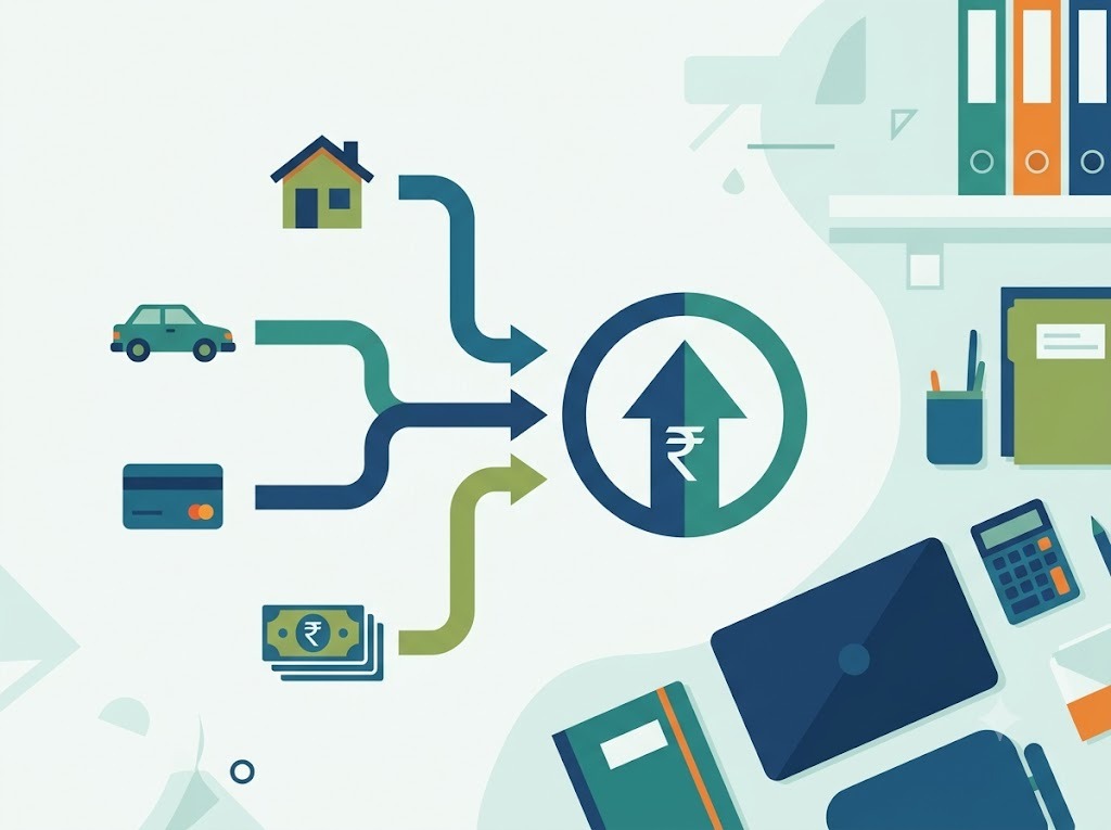 Indian professional reviewing multiple EMIs combined into one manageable payment