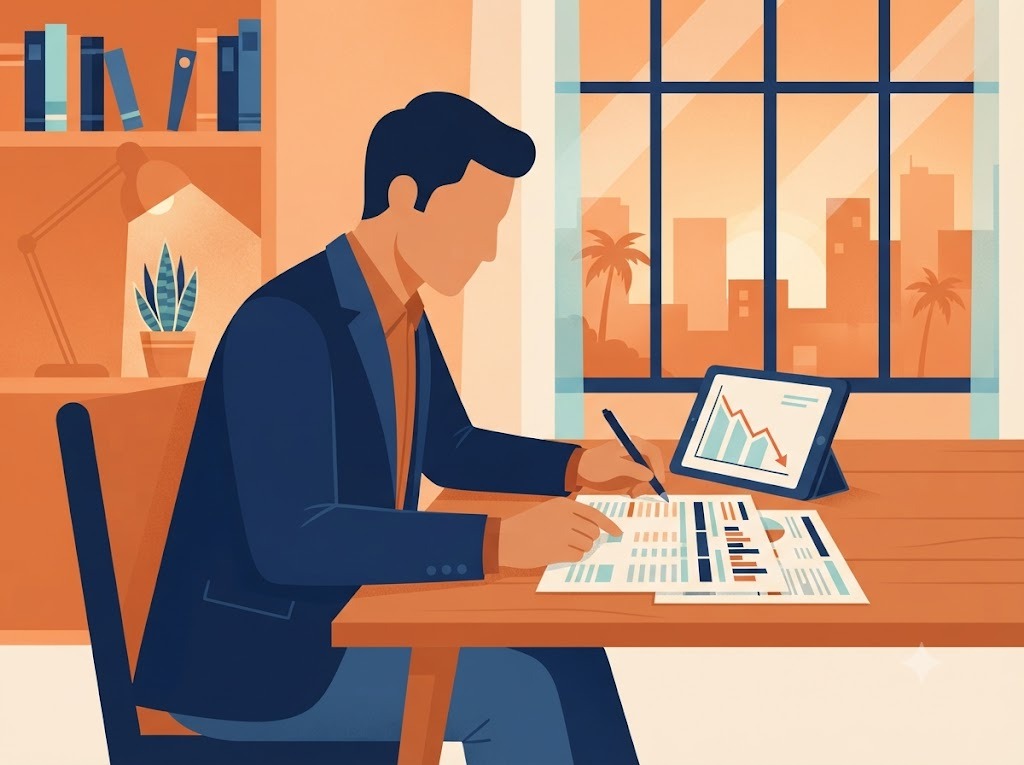 Indian professional reviewing credit report to understand falling Equifax score