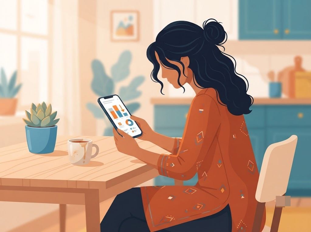 Indian woman viewing credit health breakdown identifying the source of her score issue