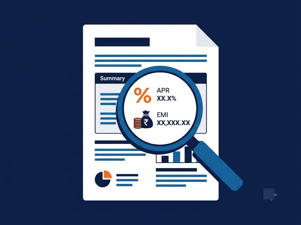 Illustration of a Key Fact Statement document showing loan APR and EMI details