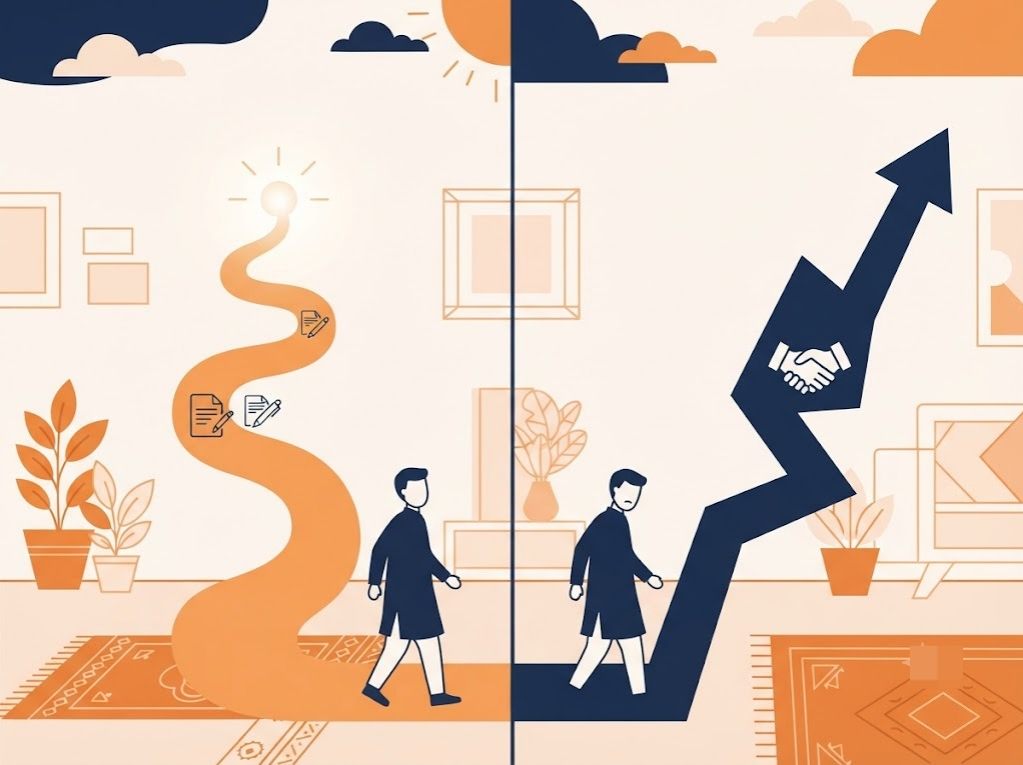 Split illustration comparing loan restructuring path and loan settlement path for Indian borrower