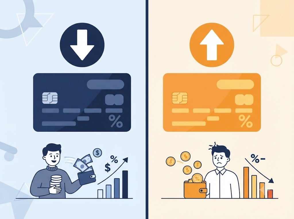 Split illustration comparing lower interest rate versus standard credit card rate