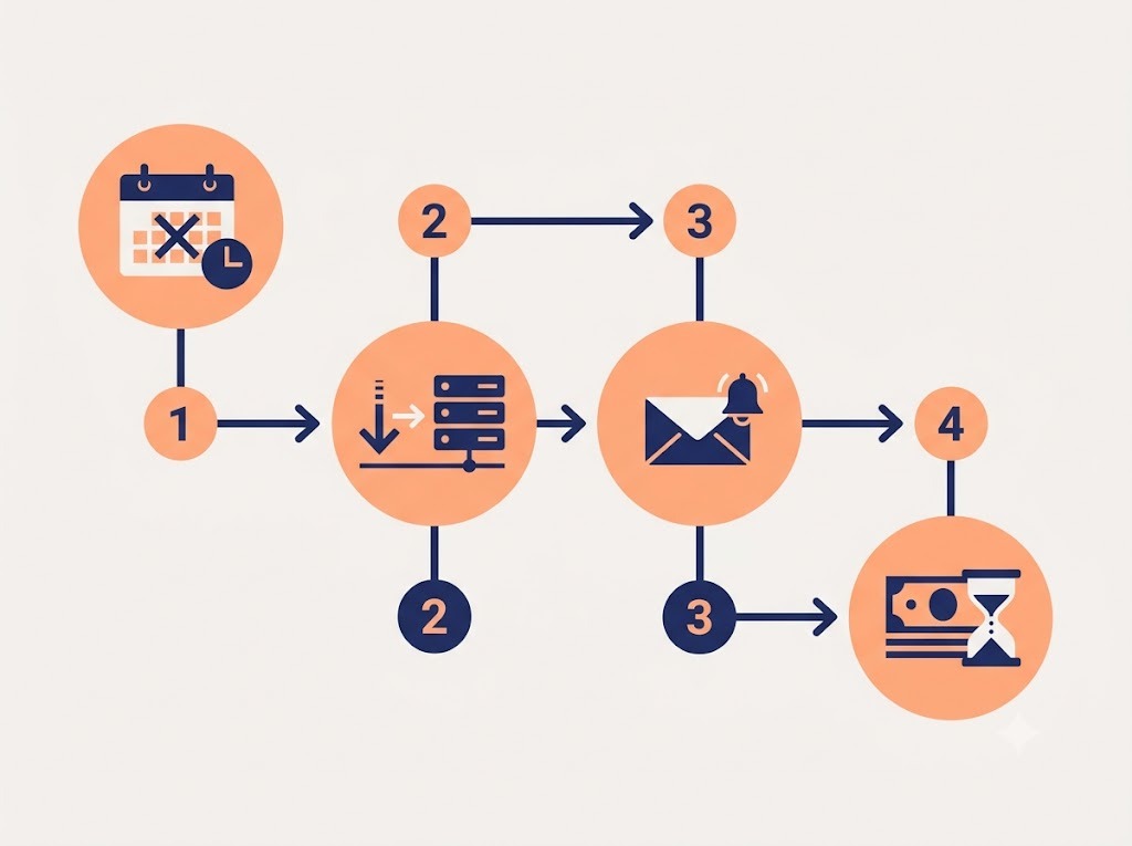 Sequence flow showing what happens after a missed payment is reported