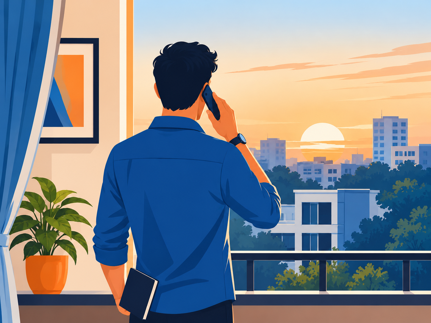 Indian borrower noting down a Moneyview recovery agent call and checking agent details at home