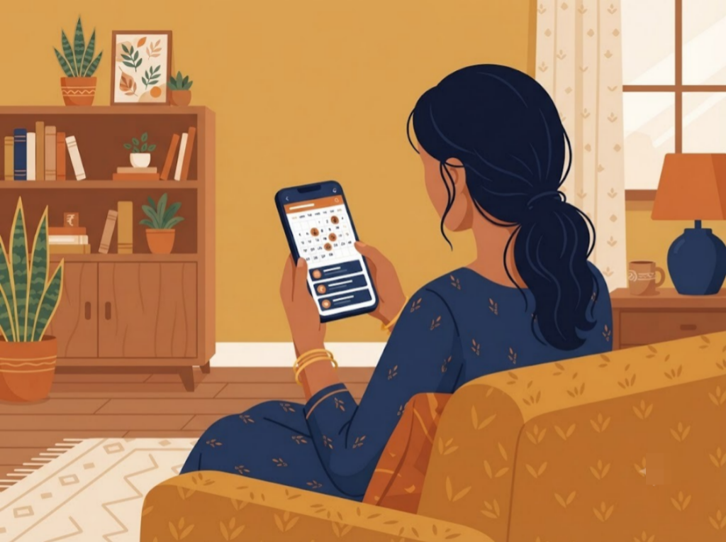 Indian person reviewing three separate loan due dates on a calendar app