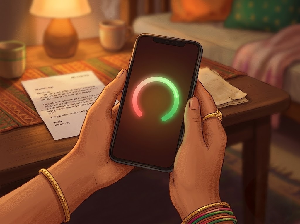Indian borrower checking their CIBIL report on a phone after completing money view loan settlement