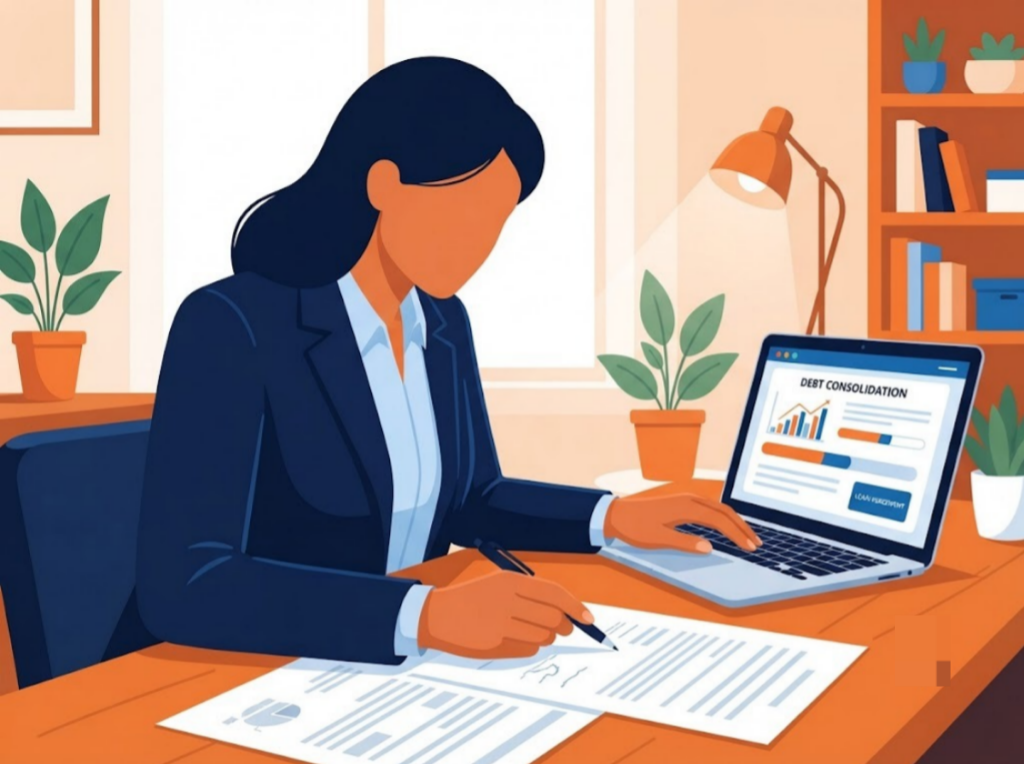 Indian professional reviewing loan papers while getting a personal loan to consolidate debt