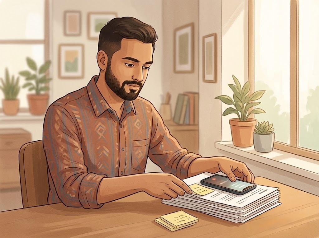 Borrower documenting recovery agent calls and organizing loan-related documents as evidence for a complaint.