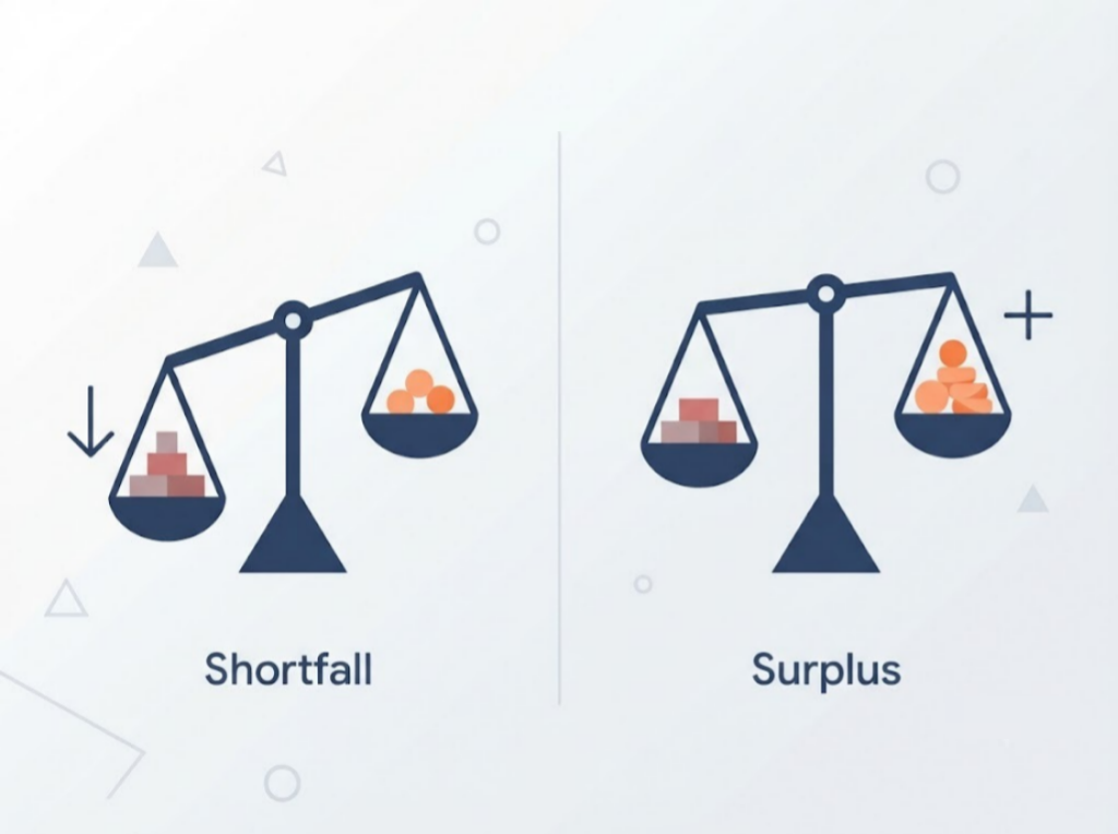 Visual showing shortfall and surplus outcomes after a SARFAESI auction sale