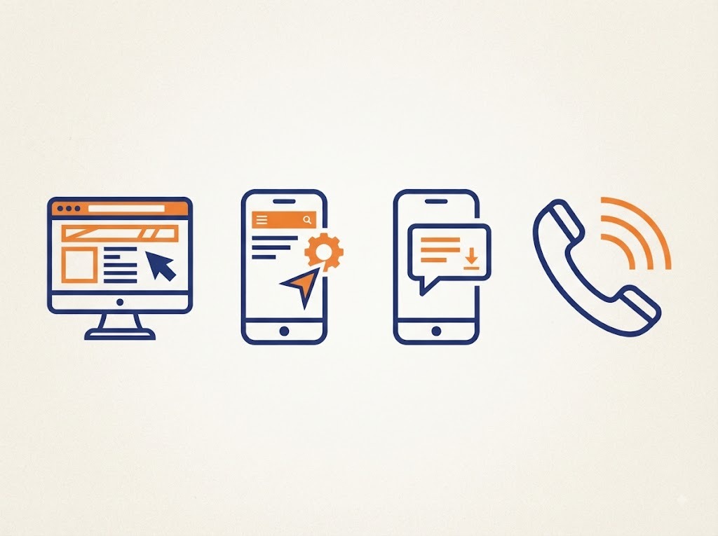 Four application channels for SBI balance transfer shown as simple icons