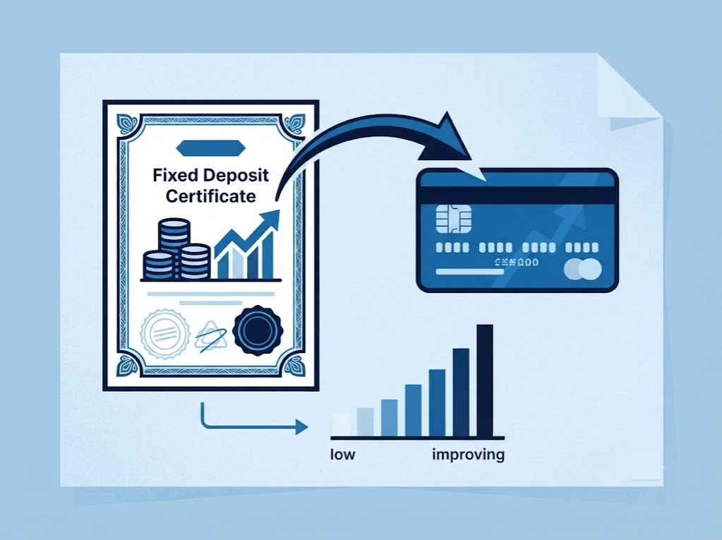 Illustration of secured credit card backed by fixed deposit for low CIBIL score