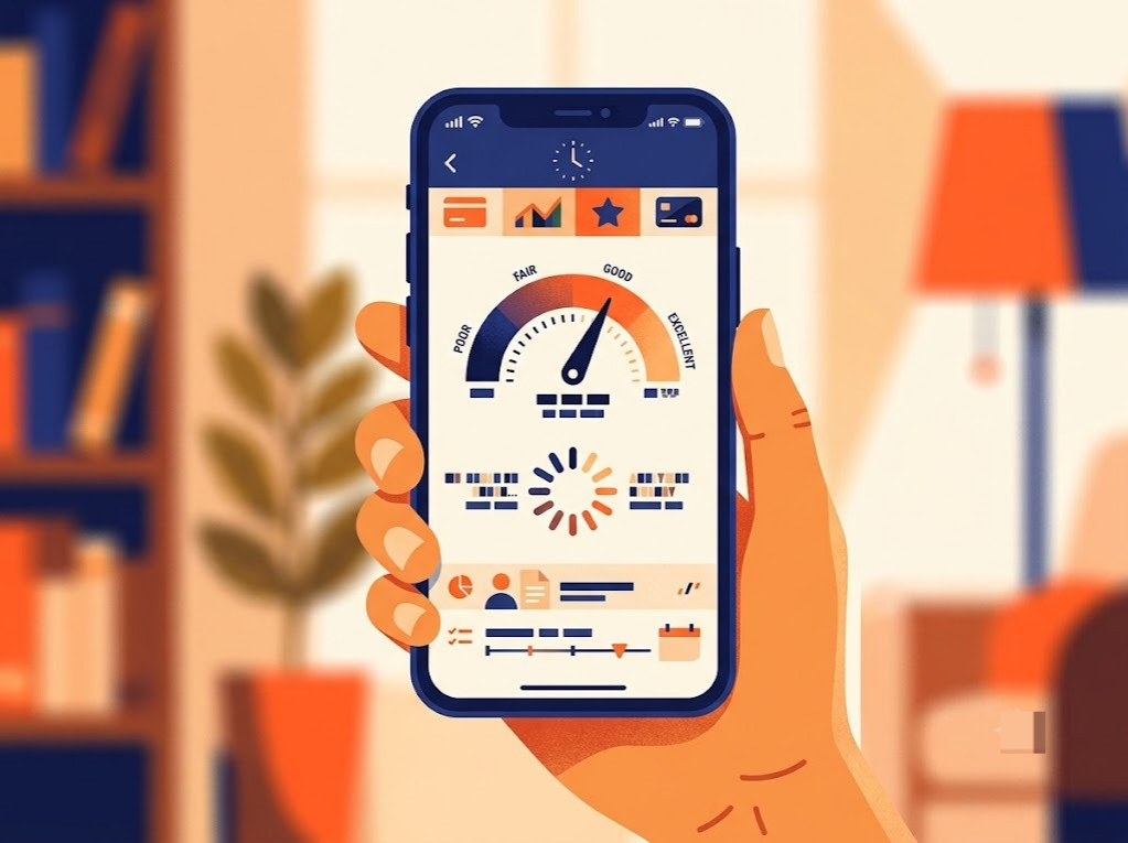Close-up of a smartphone screen showing a credit score check in progress