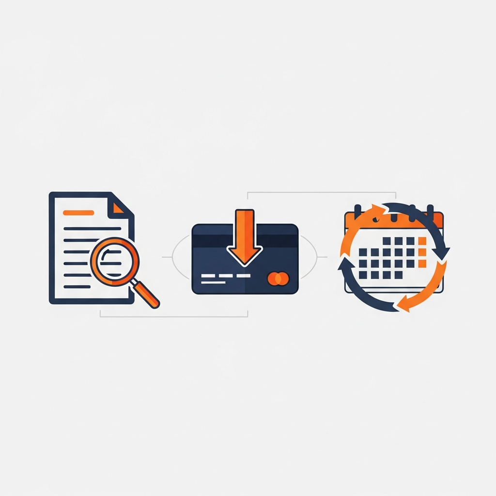Checklist icons for credit report error dispute and utilisation reduction steps